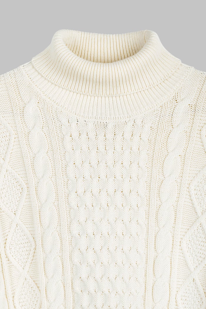 Premium Cotton Cable Knit Roll Neck Jumper