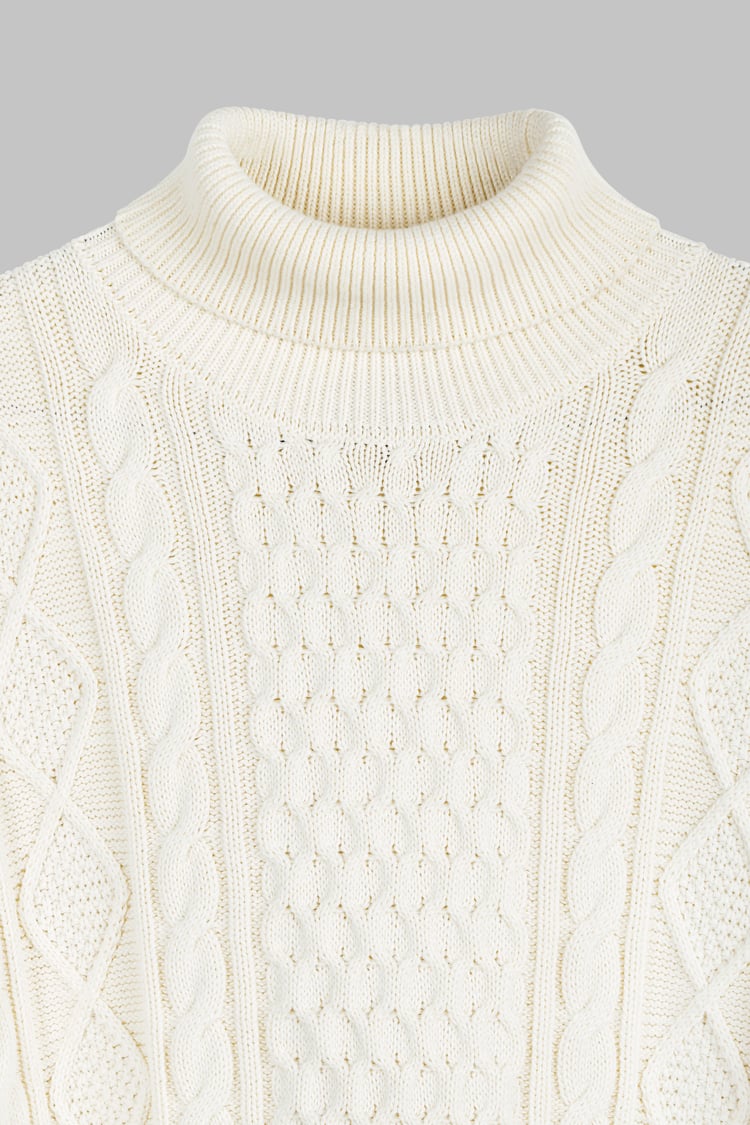 Premium Cotton Cable Knit Roll Neck Jumper