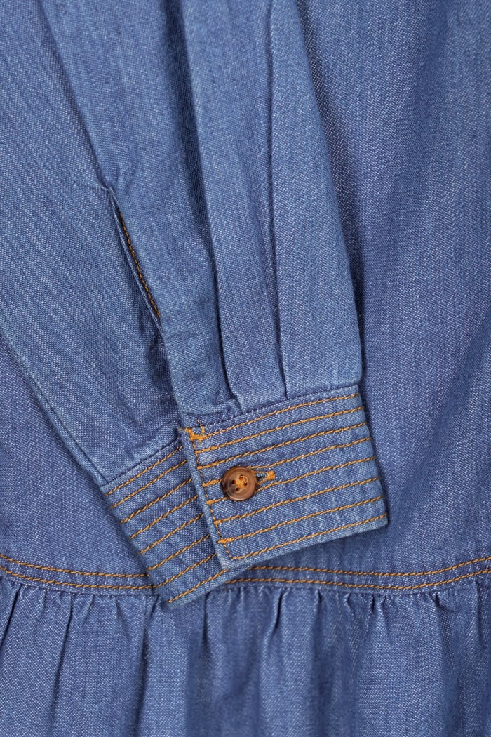 Womens Denim Tiered Midi Dress