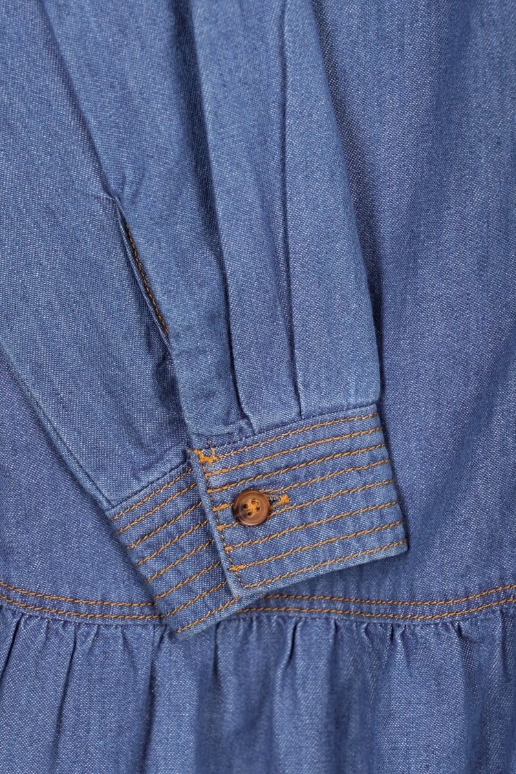 Womens Denim Tiered Midi Dress