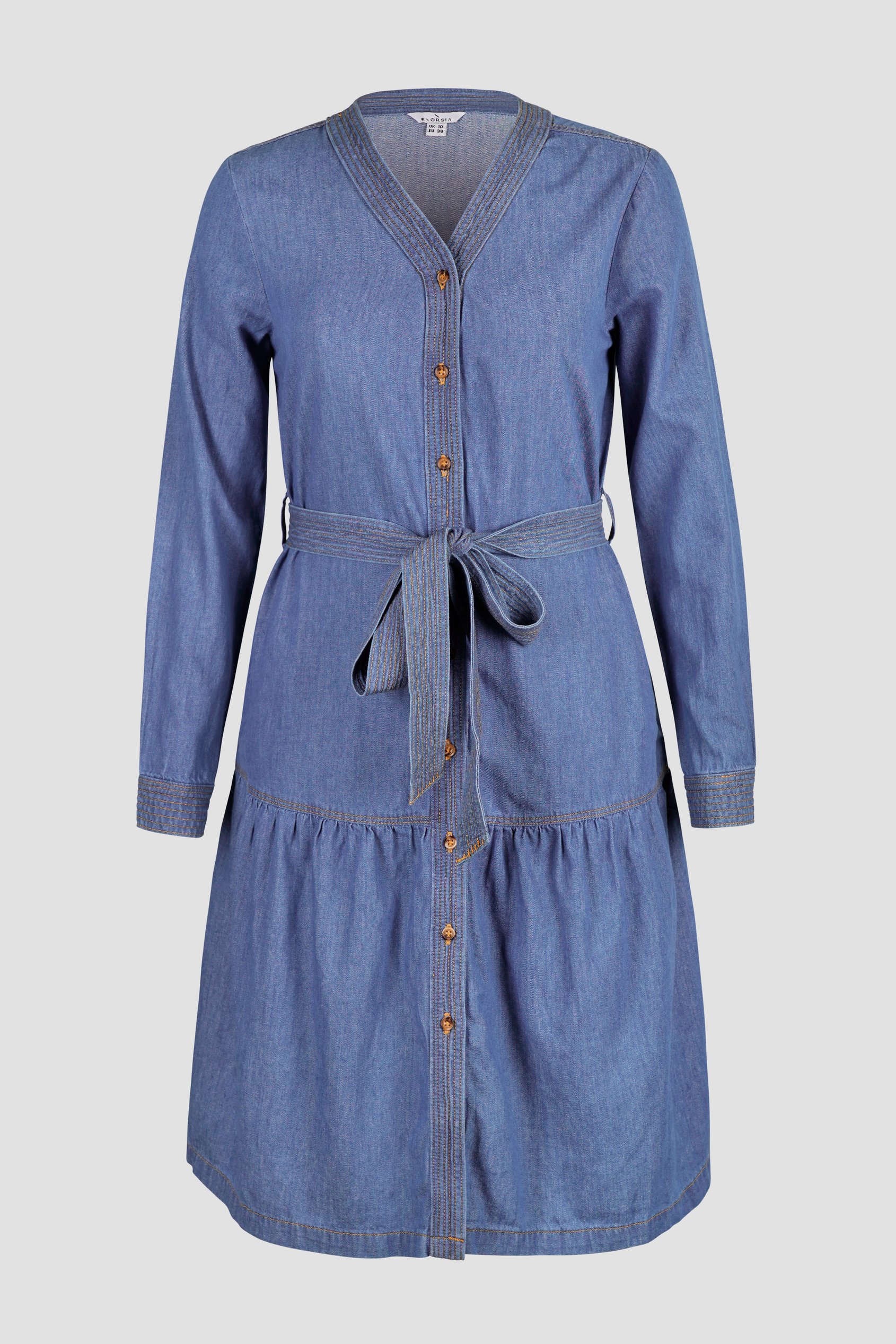 Womens Denim Tiered Midi Dress