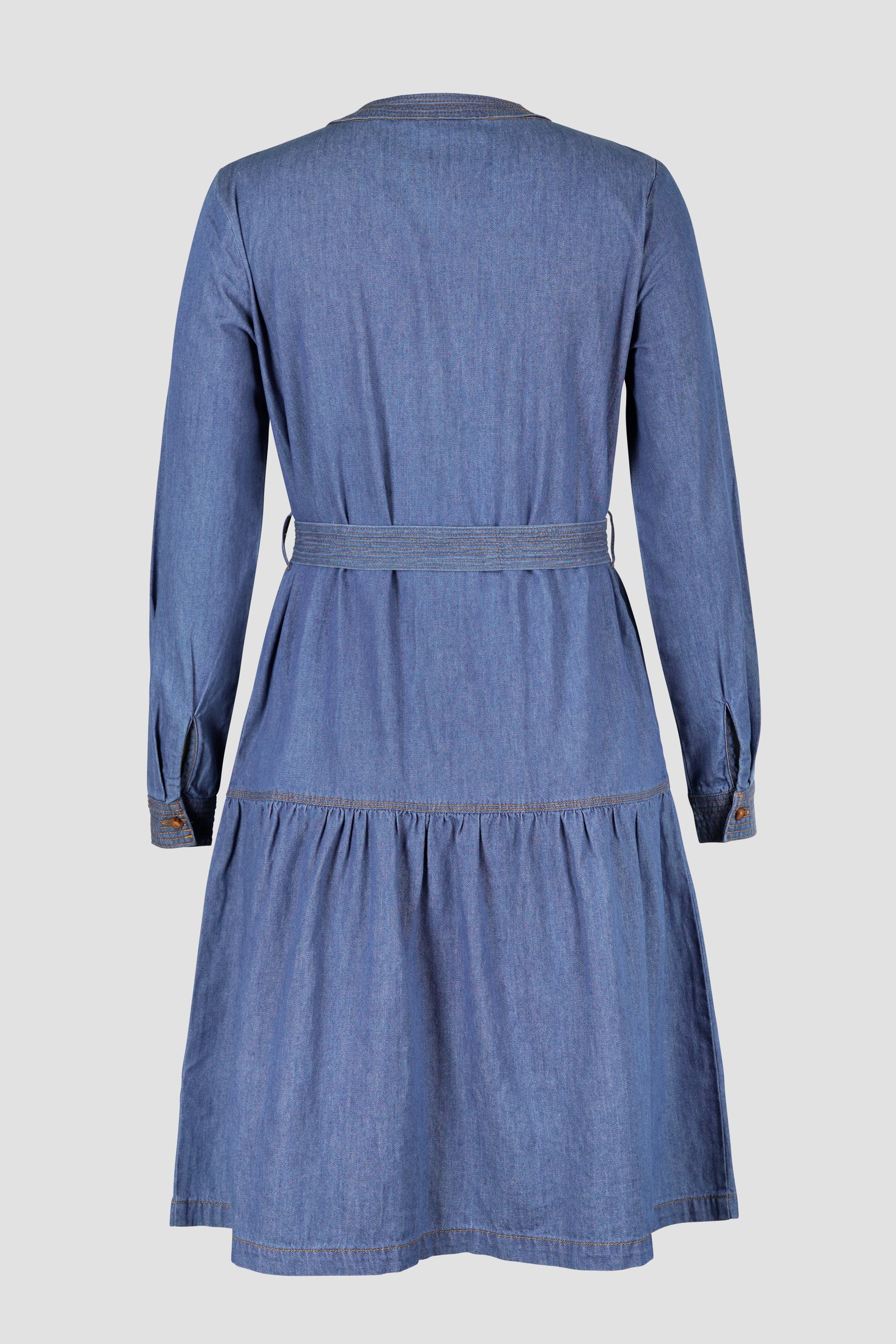 Womens Denim Tiered Midi Dress
