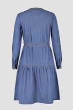 Womens Denim Tiered Midi Dress
