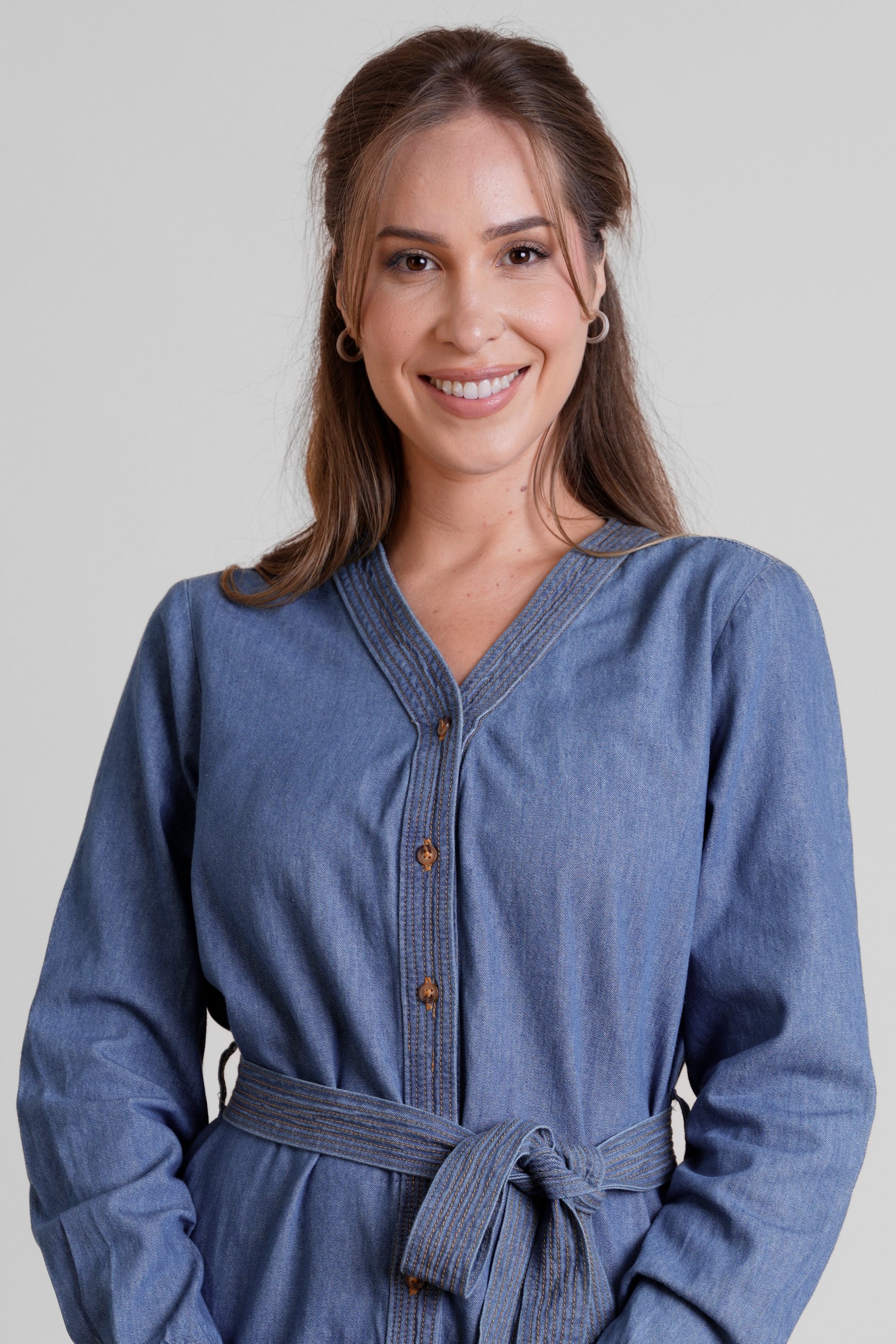 Womens Denim Tiered Midi Dress