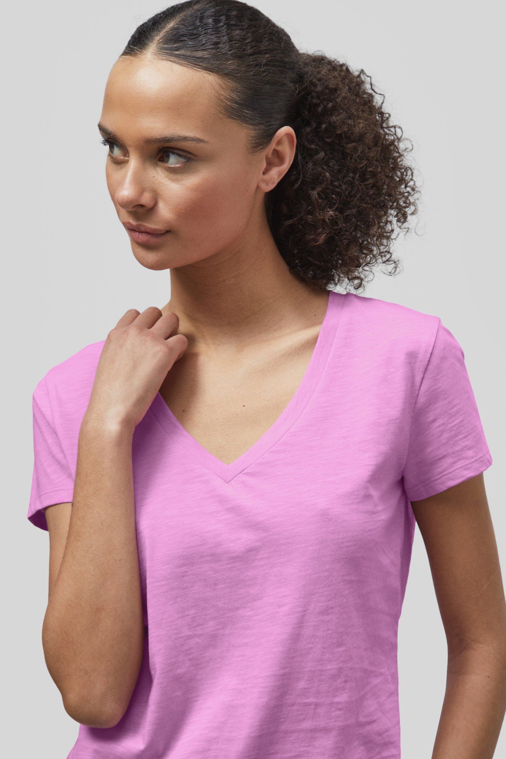 V-Neck Short Sleeve Slub T-Shirt