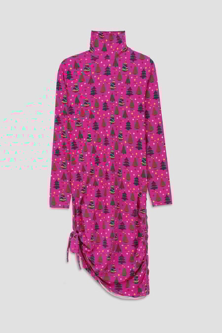 Pink Side Tie Knot Christmas Print Bodycon Dress