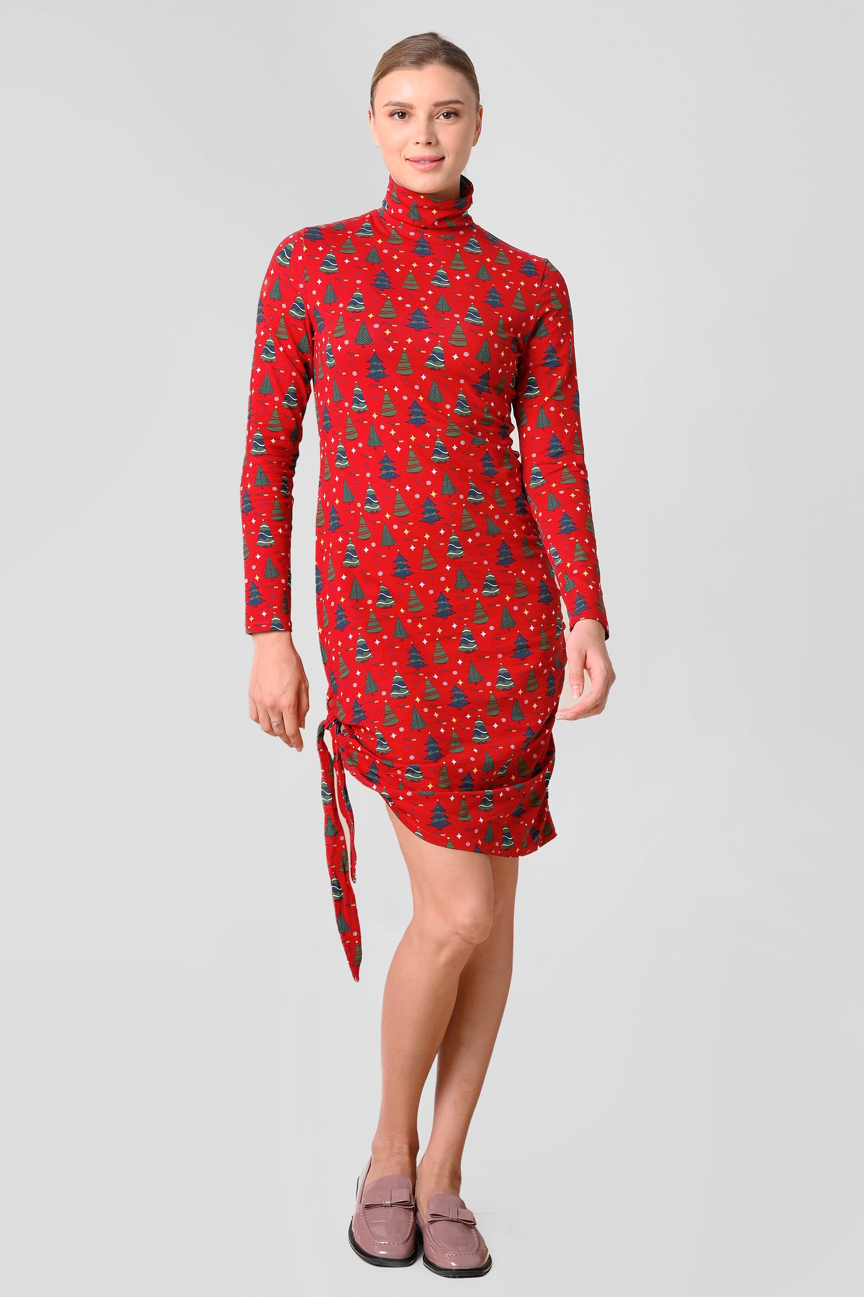 Side Tie Knot Christmas Print Bodycon Dress