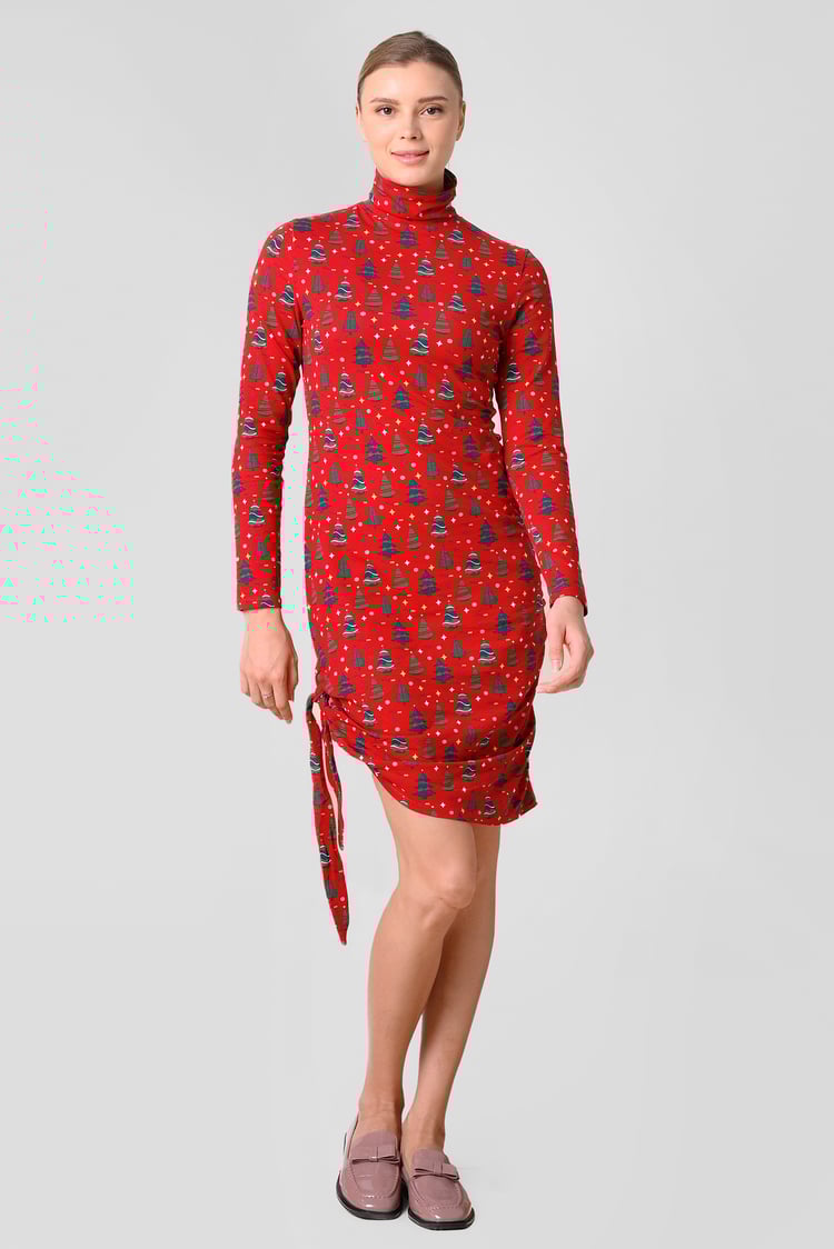Side Tie Knot Christmas Print Bodycon Dress
