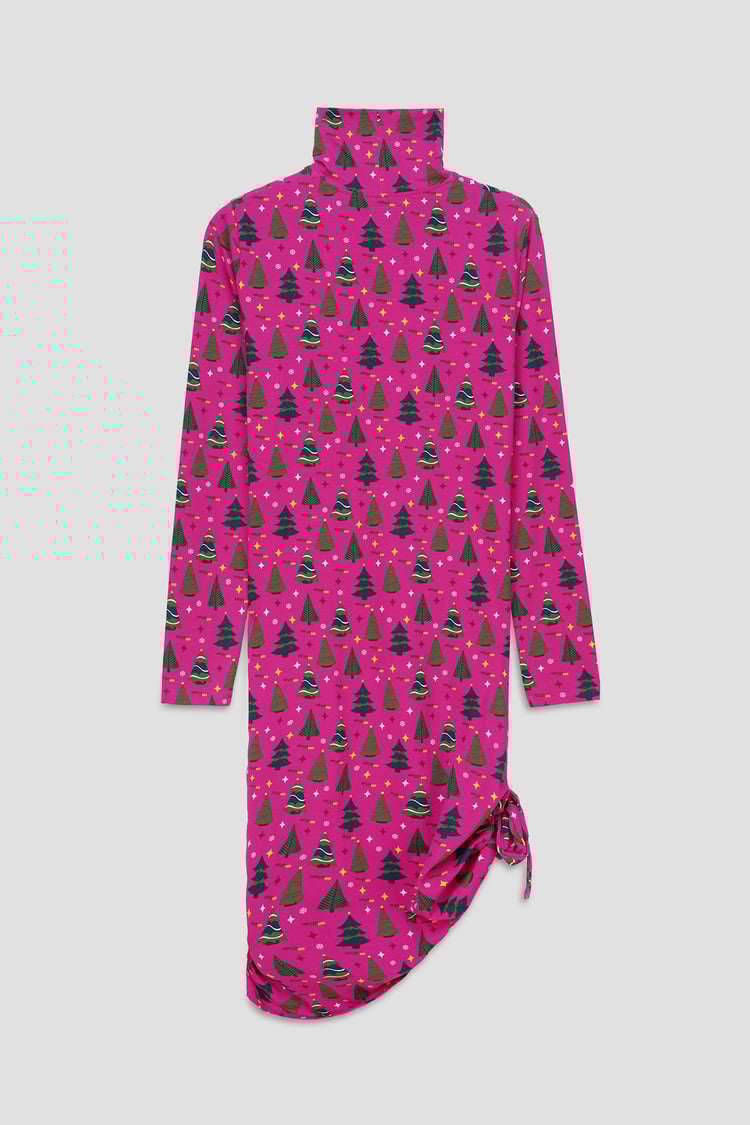 Side Tie Knot Christmas Print Bodycon Dress