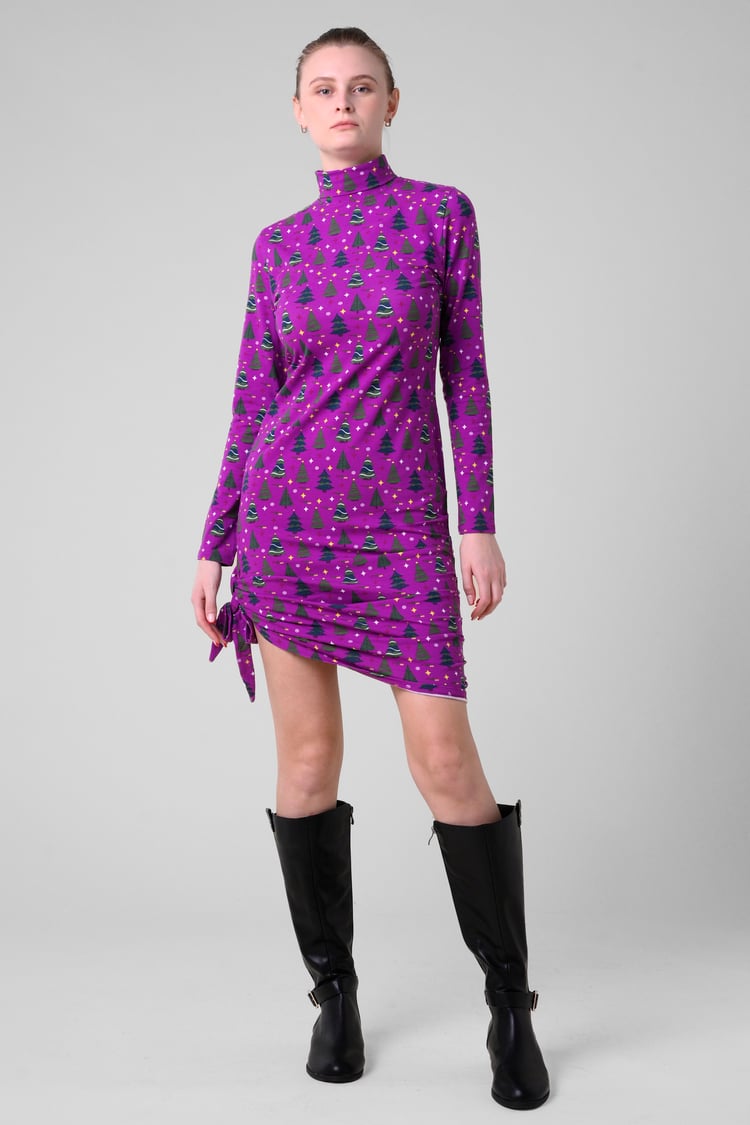 Side Tie Knot Christmas Print Bodycon Dress