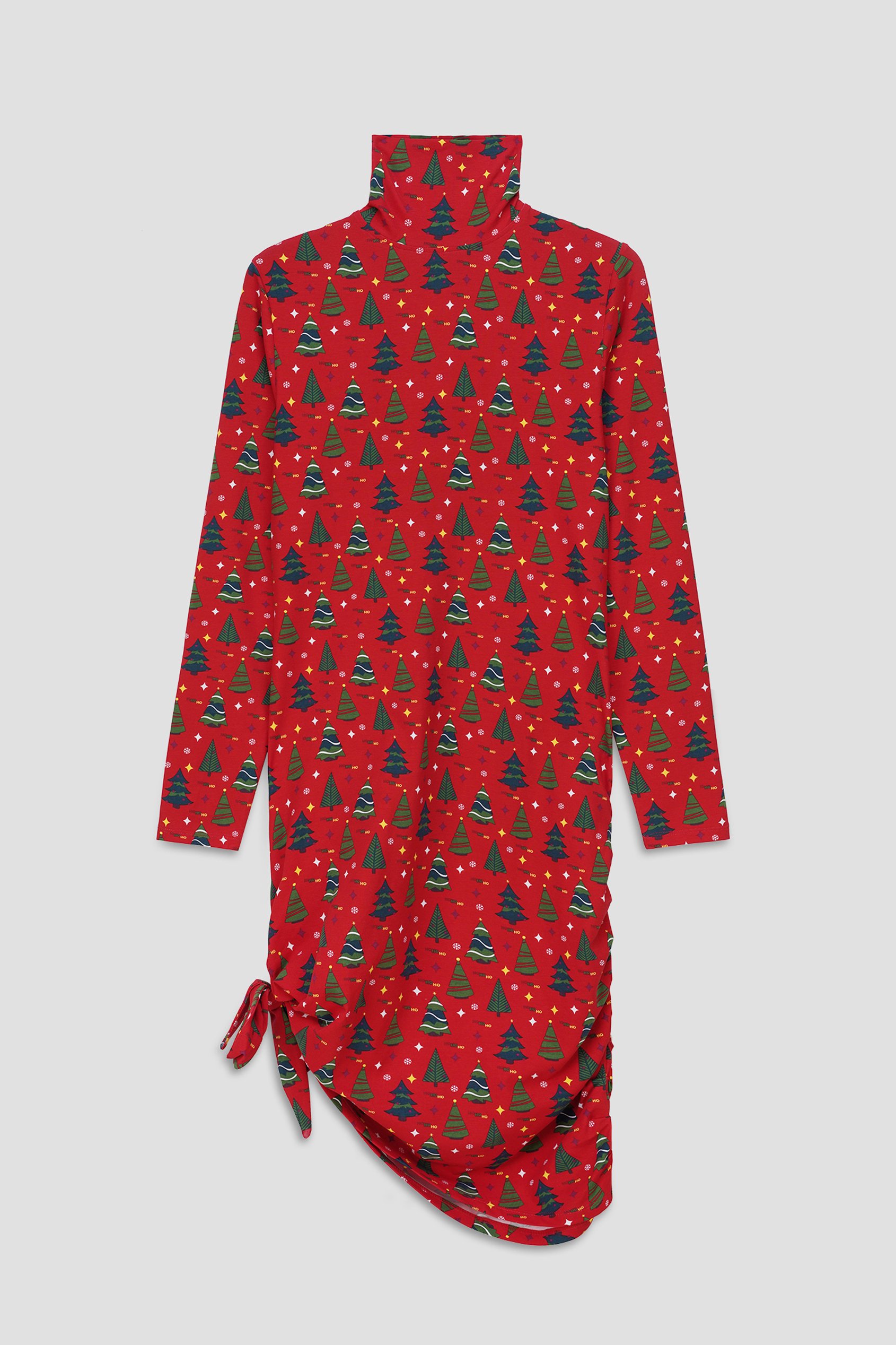 Side Tie Knot Christmas Print Bodycon Dress