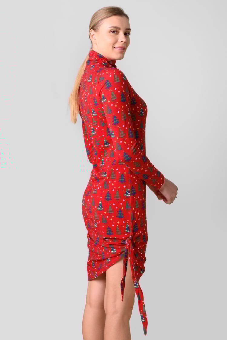 Side Tie Knot Christmas Print Bodycon Dress
