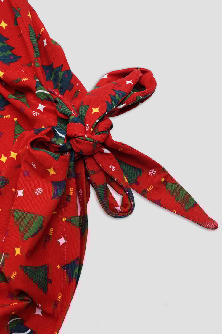 Side Tie Knot Christmas Print Bodycon Dress