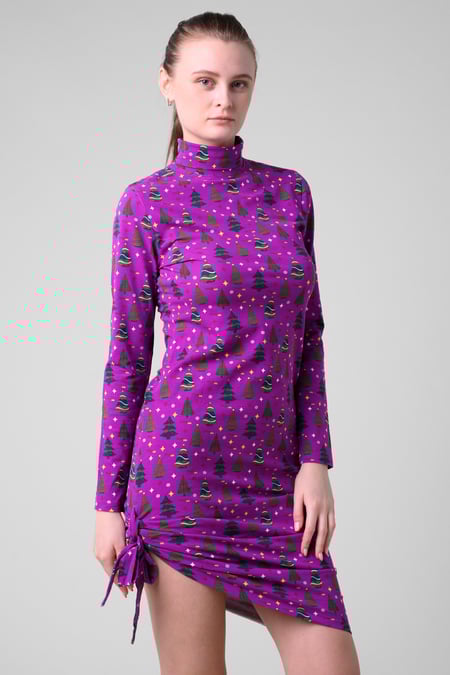 Red Side Tie Knot Christmas Print Bodycon Dress