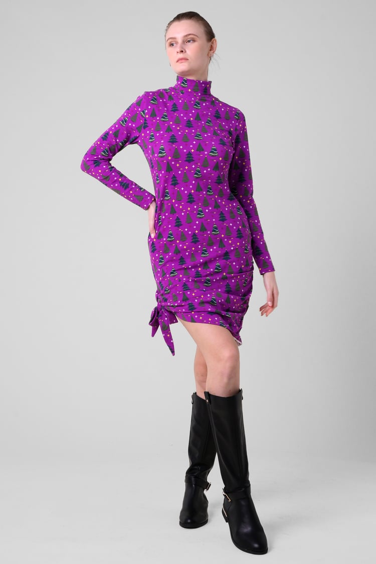 Side Tie Knot Christmas Print Bodycon Dress