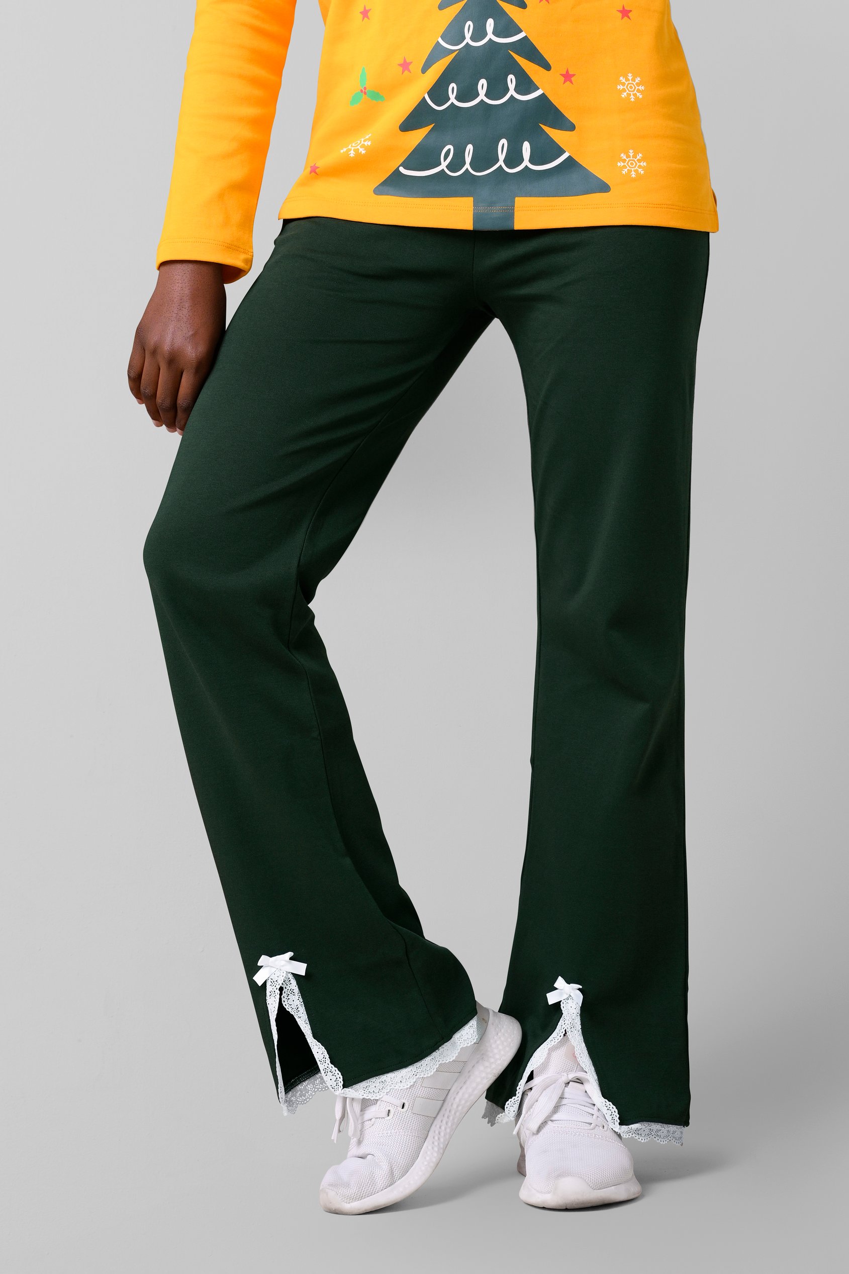 Womens Lace Insert Hem Christmas Trouser