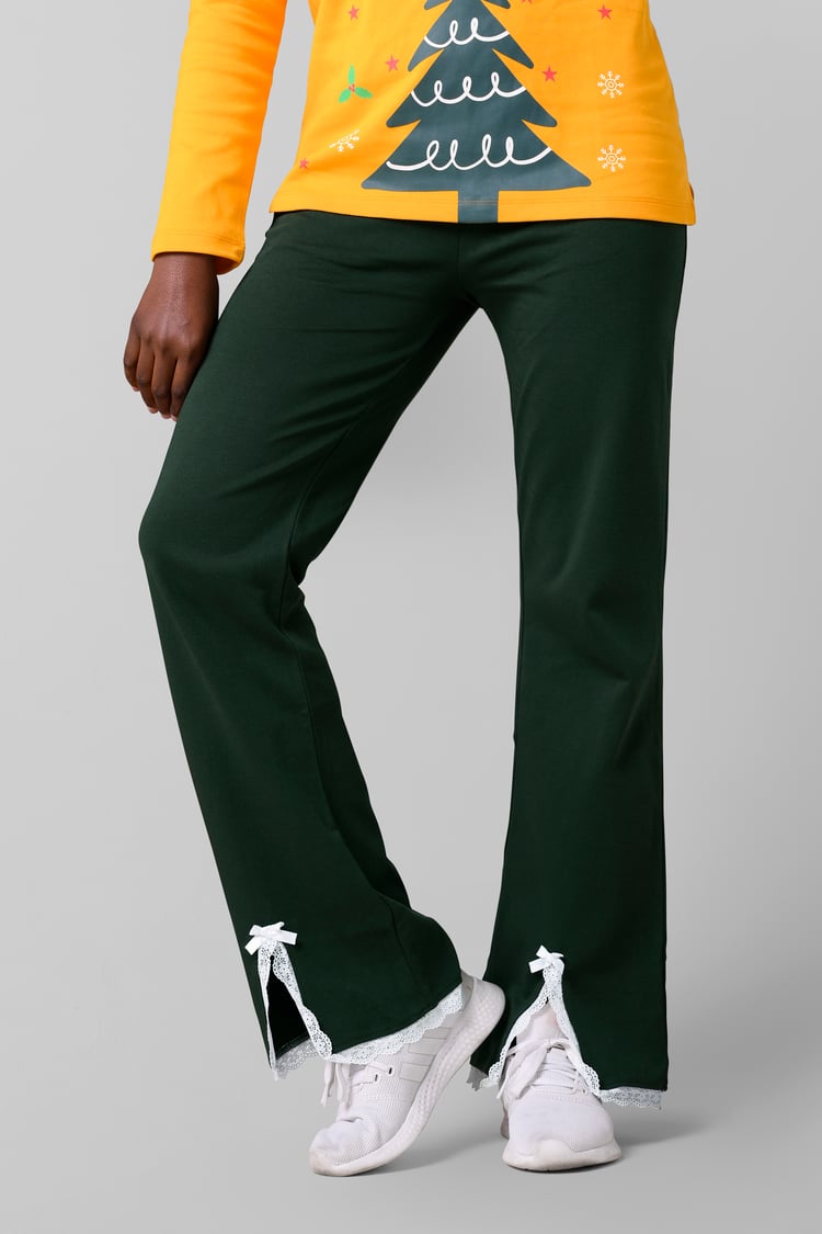 Womens Lace Insert Hem Christmas Trouser