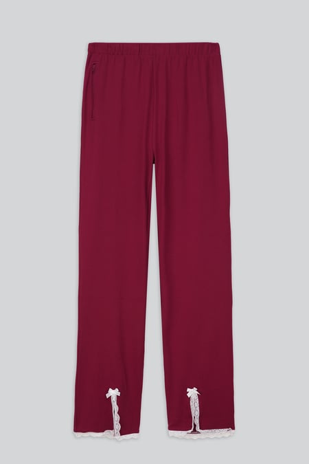 Womens Burgundy Lace Insert Hem Christmas Trouser