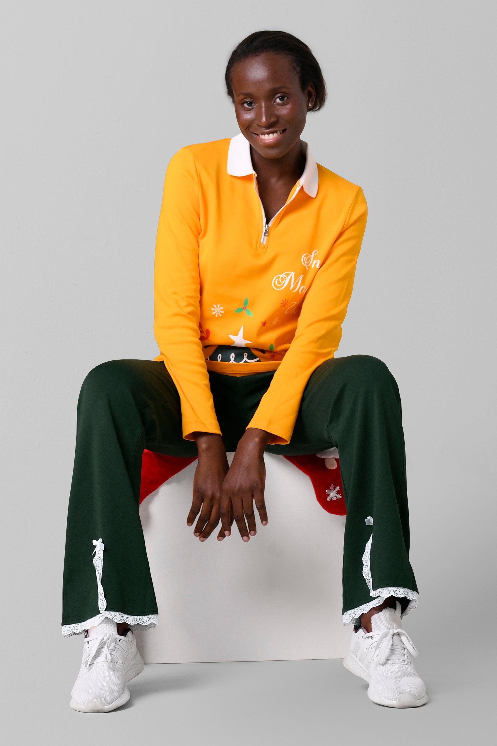 Womens Lace Insert Hem Christmas Trouser