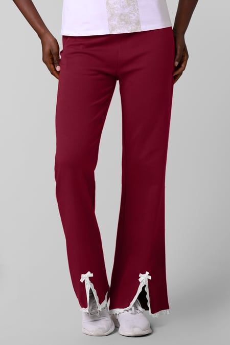 Womens Purple Lace Insert Hem Christmas Trouser