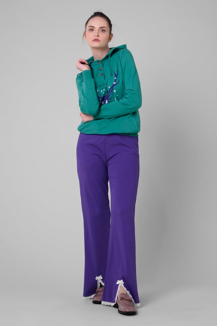 Womens Lace Insert Hem Christmas Trouser