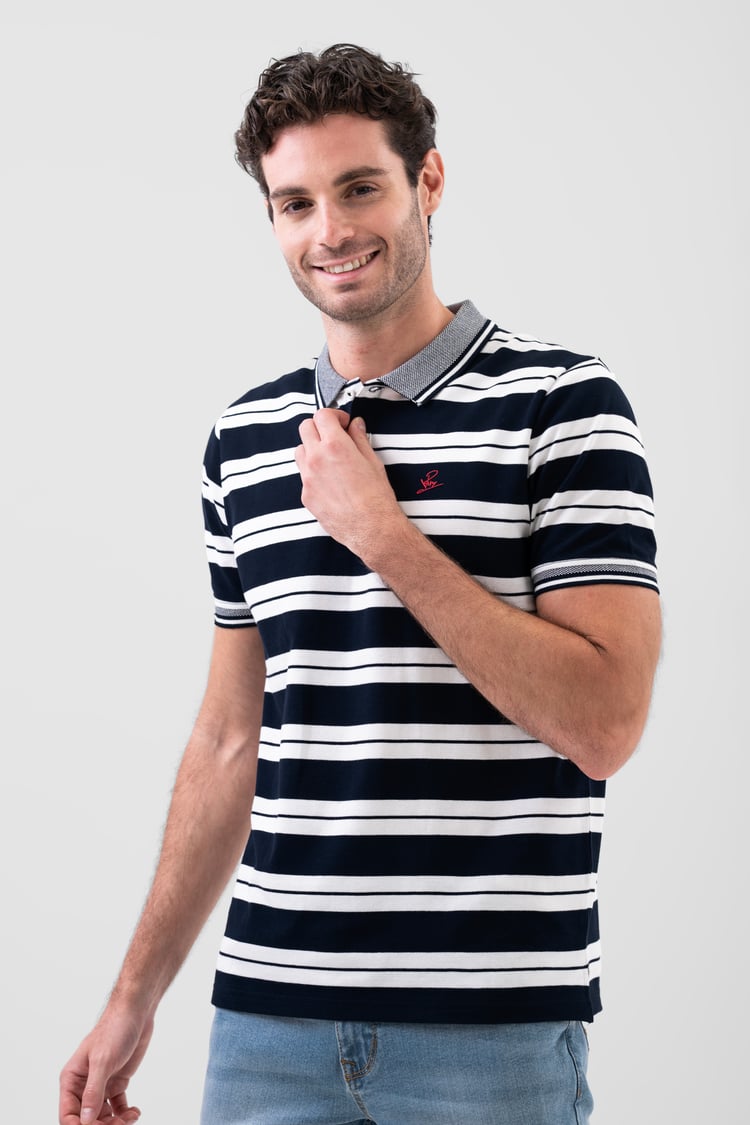 Mens Classical Stripe Pique Polo Shirt