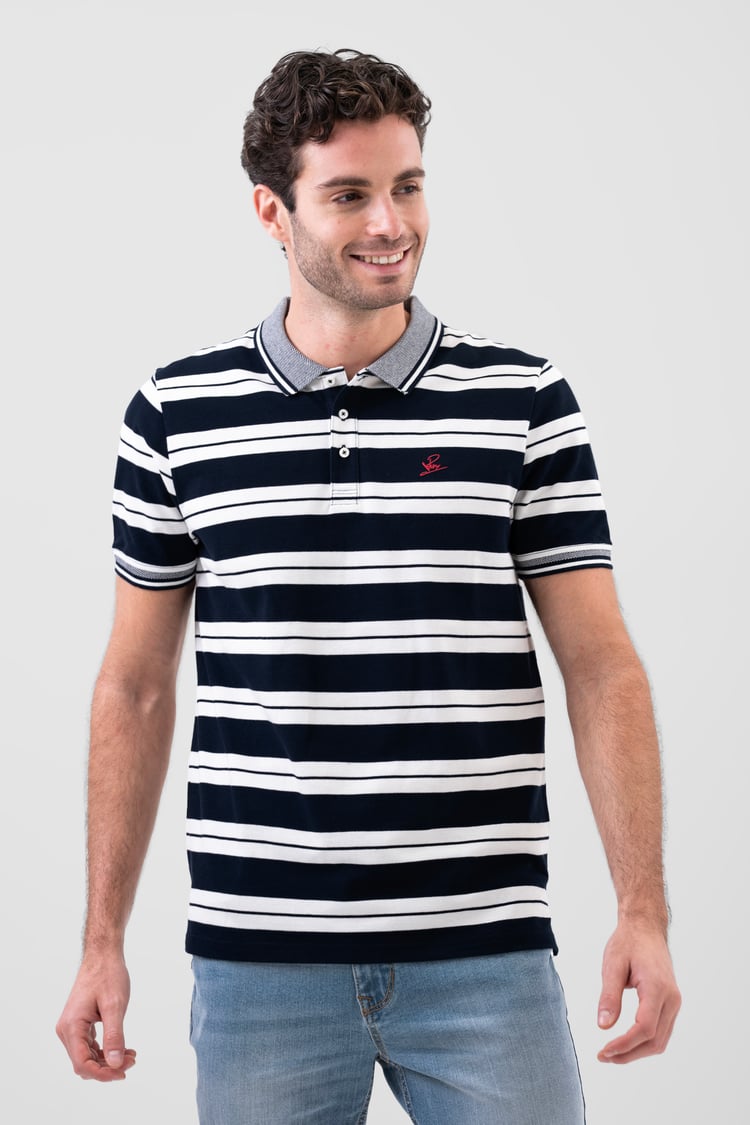 Mens Classical Stripe Pique Polo Shirt