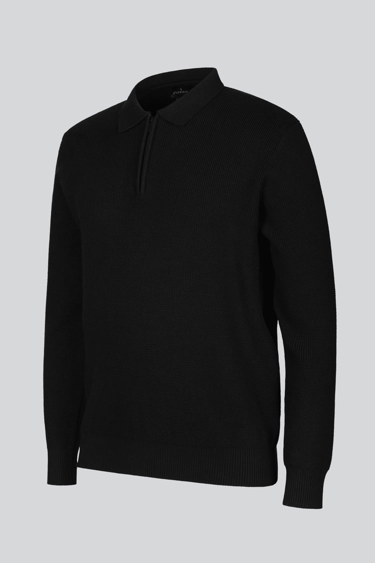 Mens Quarter Zip knitted Polo Jumper