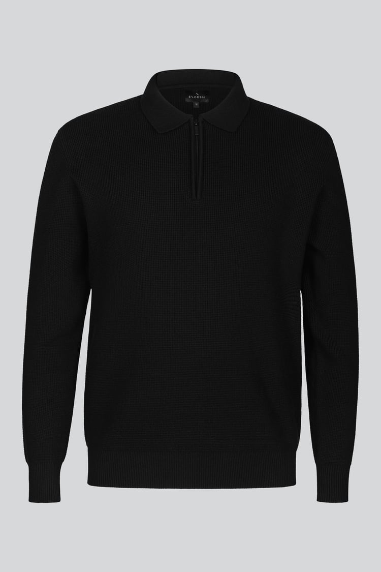Mens Quarter Zip knitted Polo Jumper
