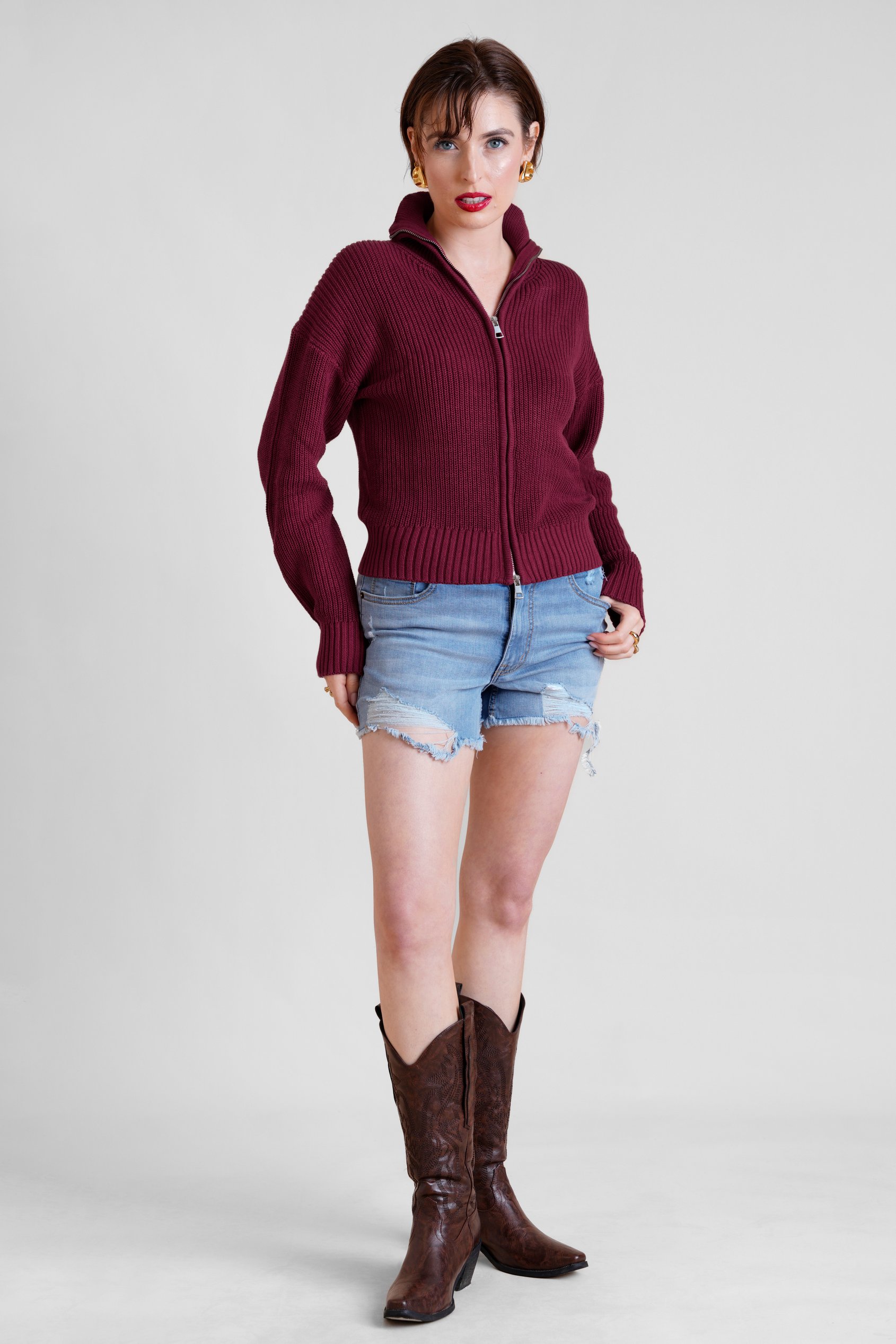 Funnel Neck Two Way Zip Up Jumper