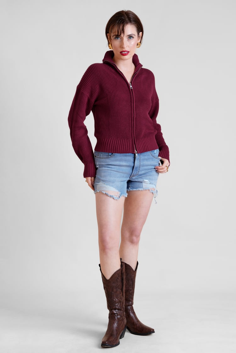 Funnel Neck Two Way Zip Up Jumper