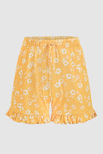 Womens Ruffle Hem Printed Shorts