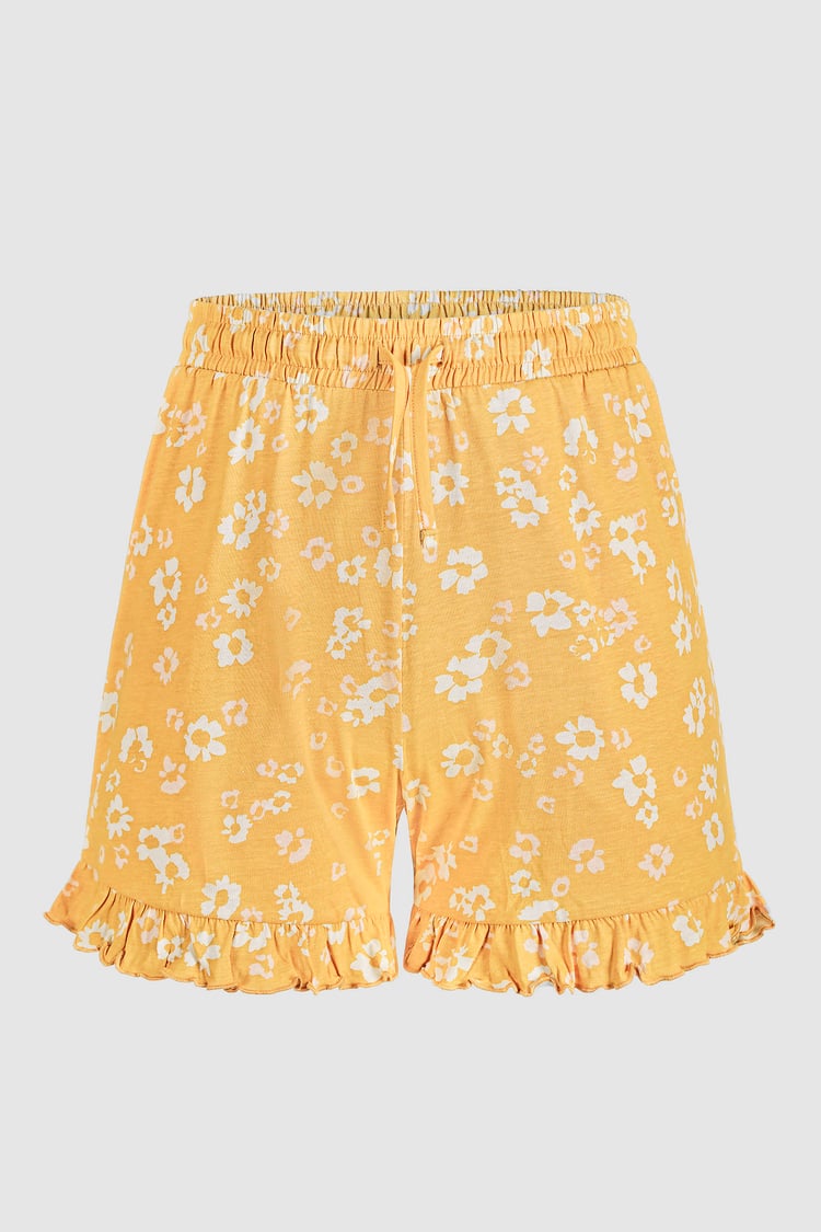 Womens Ruffle Hem Printed Shorts