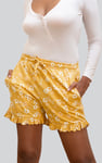 Womens Ruffle Hem Printed Shorts