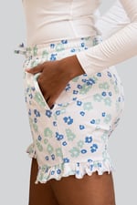 Womens Ruffle Hem Printed Shorts