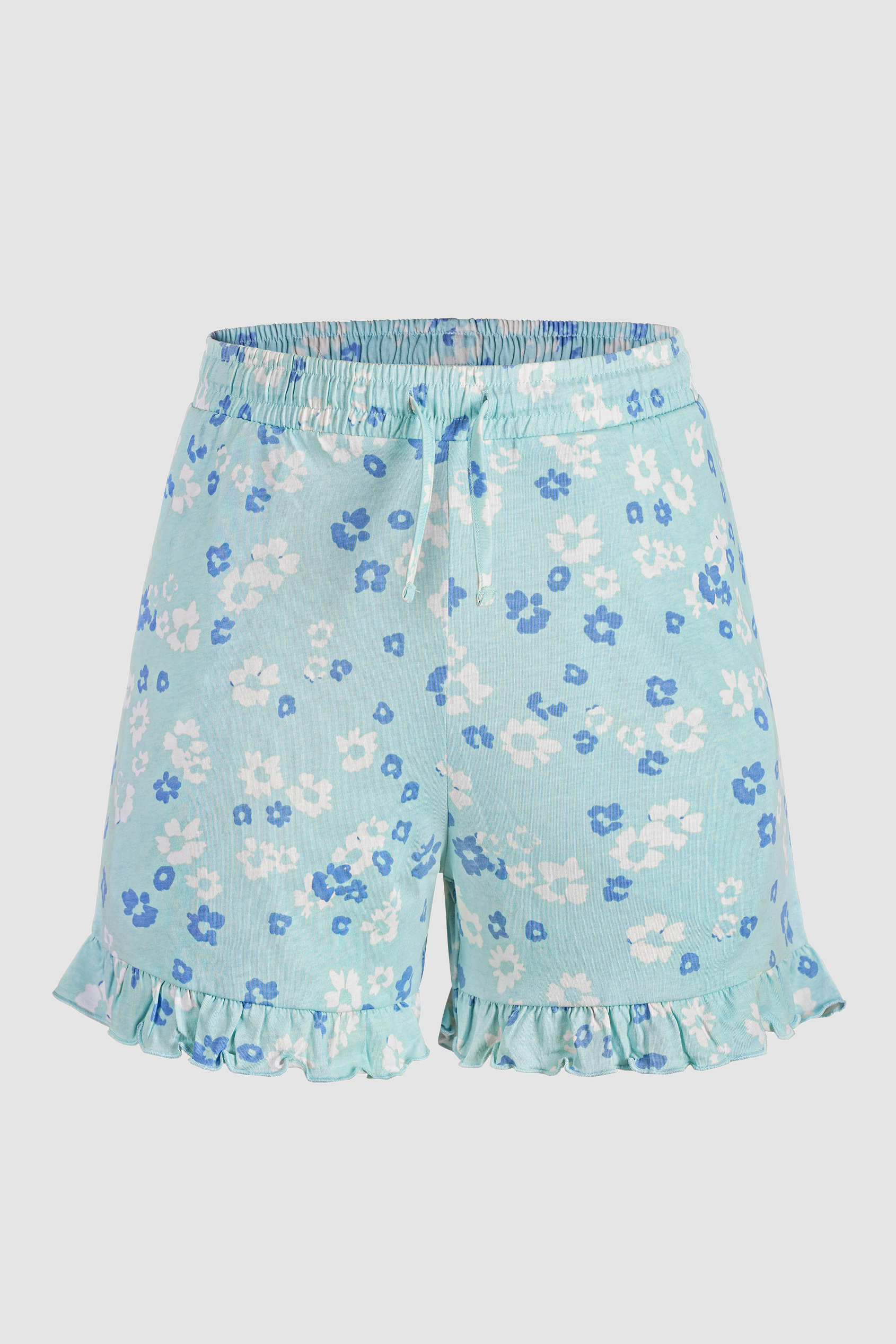 Womens Ruffle Hem Printed Shorts