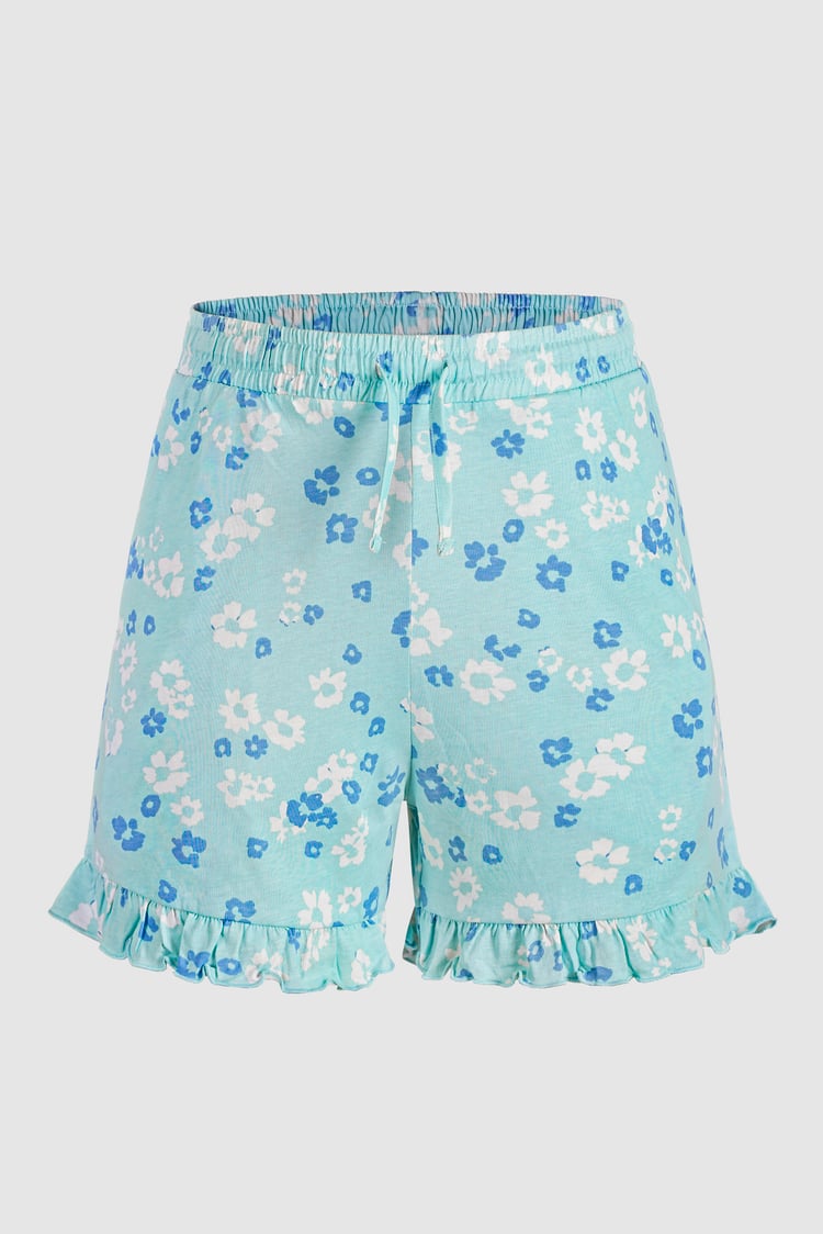 Womens Ruffle Hem Printed Shorts