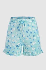 Womens Ruffle Hem Printed Shorts