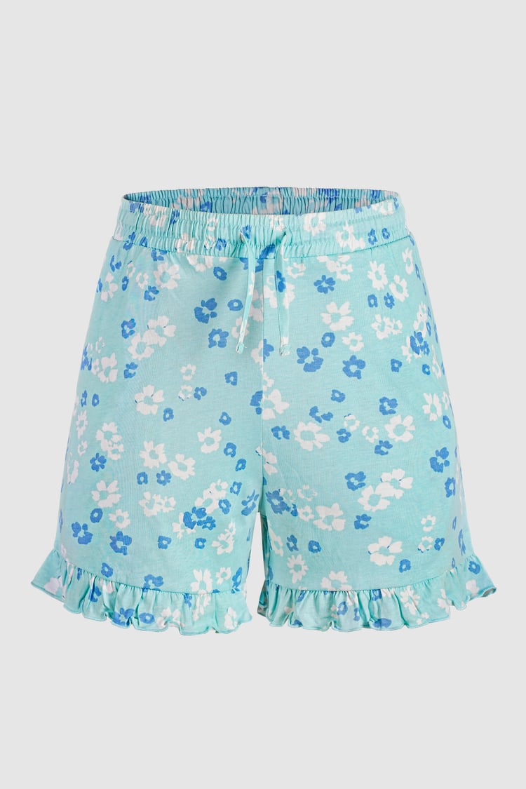Womens Ruffle Hem Printed Shorts