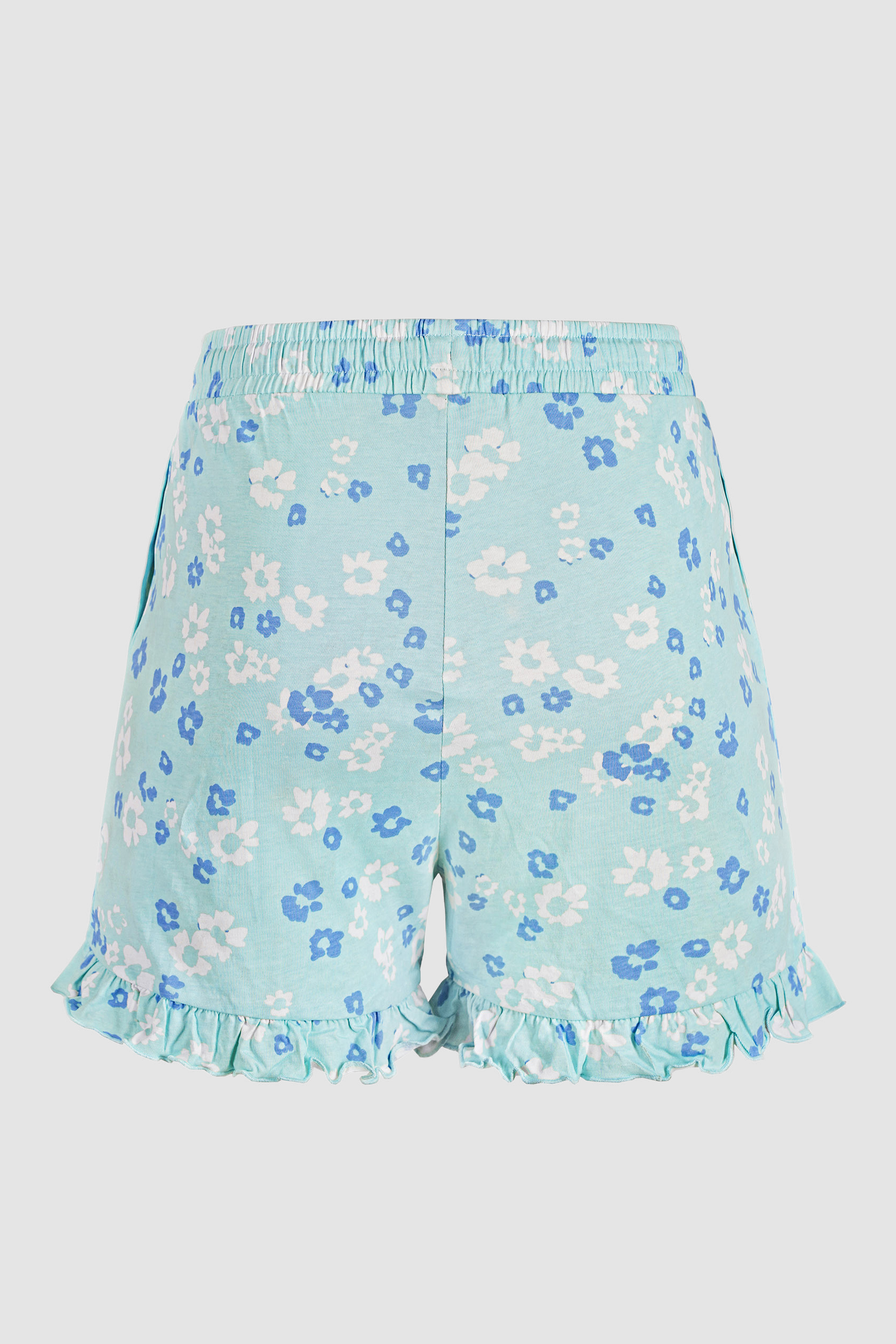 Womens Ruffle Hem Printed Shorts