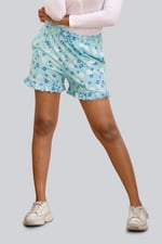 Womens Ruffle Hem Printed Shorts