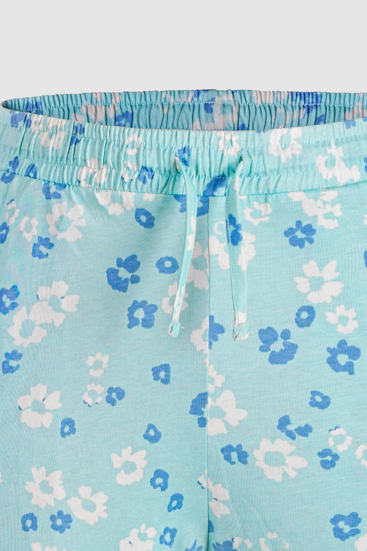 Womens Ruffle Hem Printed Shorts