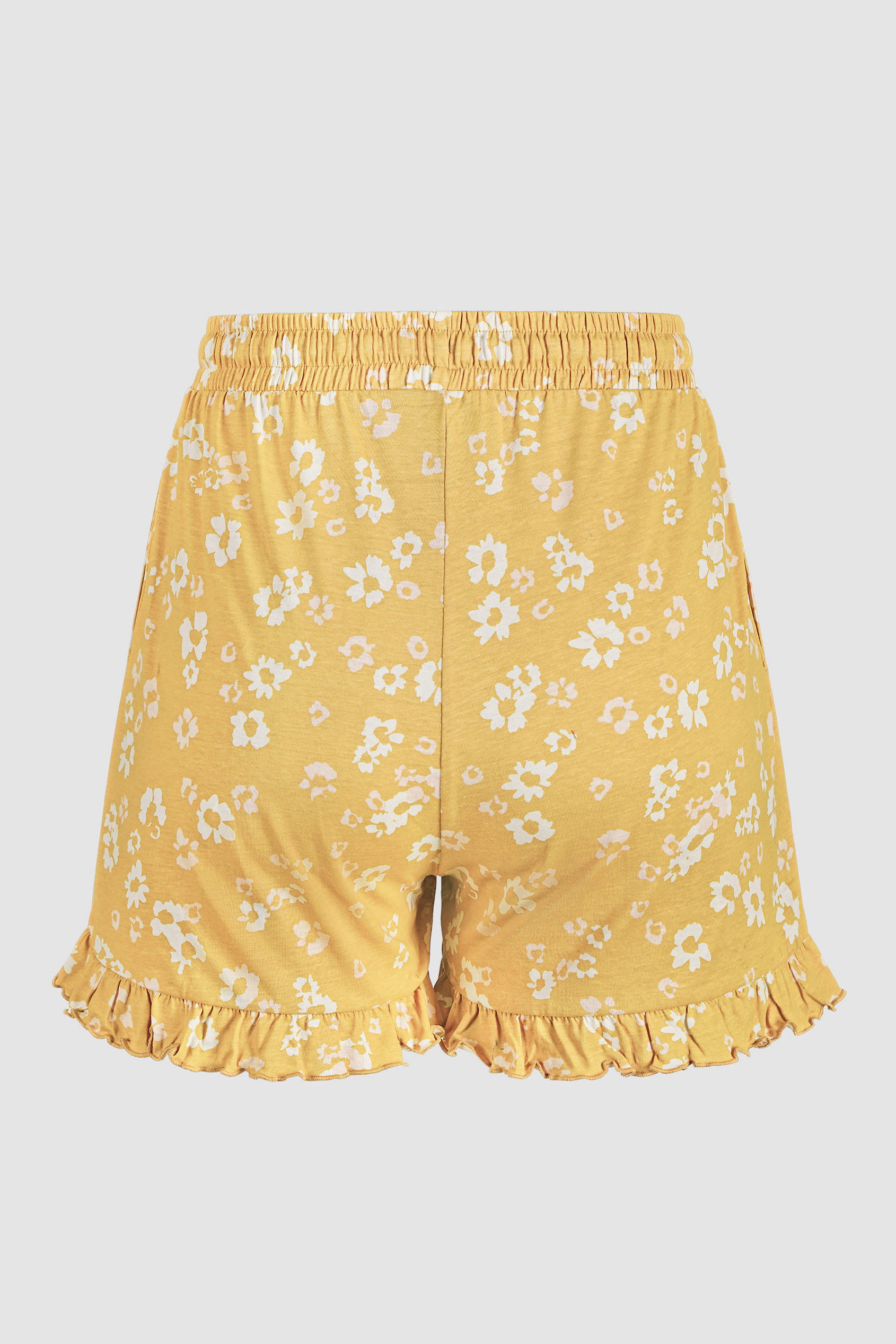 Womens Ruffle Hem Printed Shorts