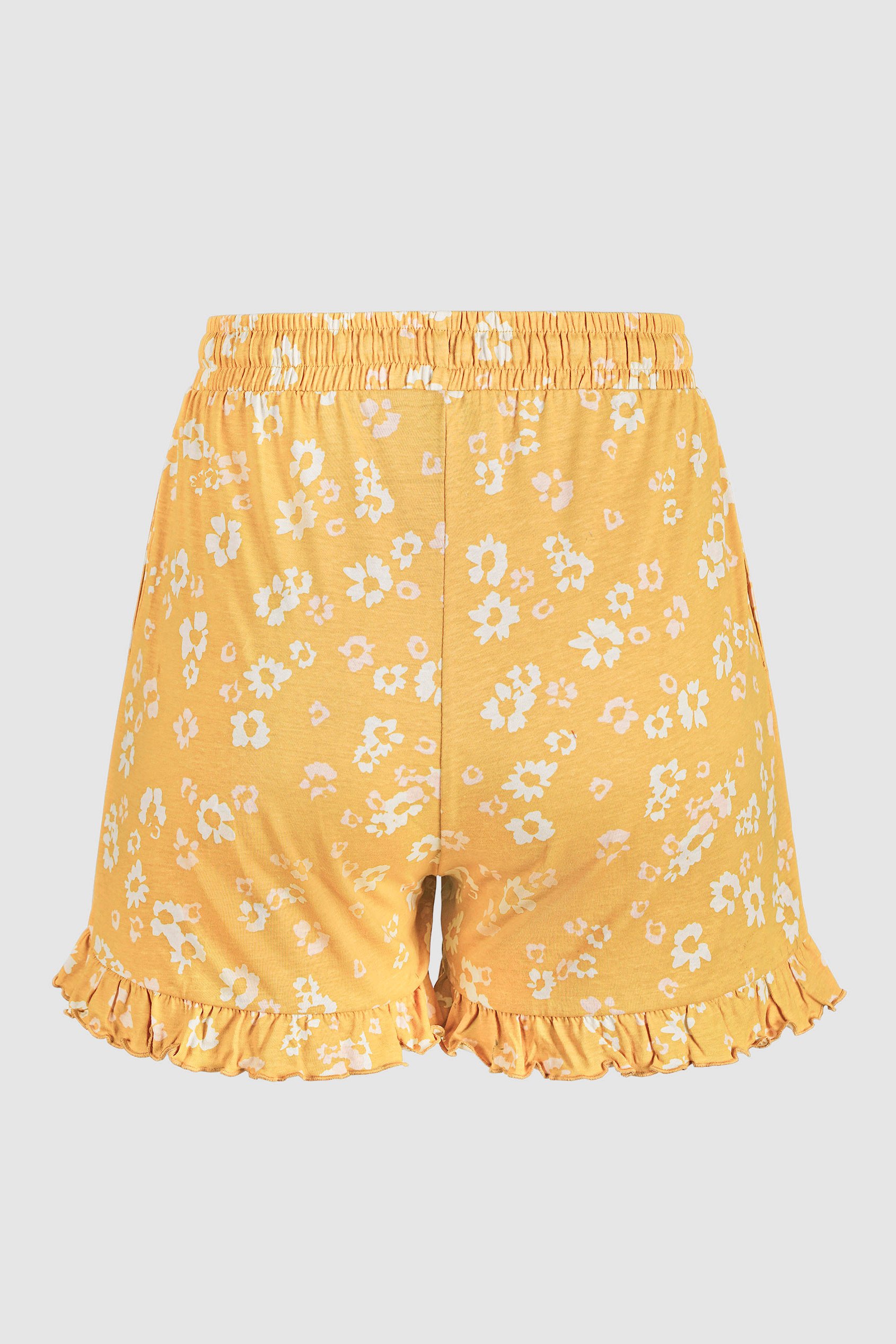 Womens Ruffle Hem Printed Shorts