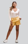 Womens Ruffle Hem Printed Shorts
