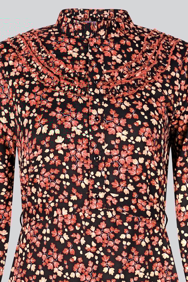 Red/Black Floral High Neck Viscose Mini Dress