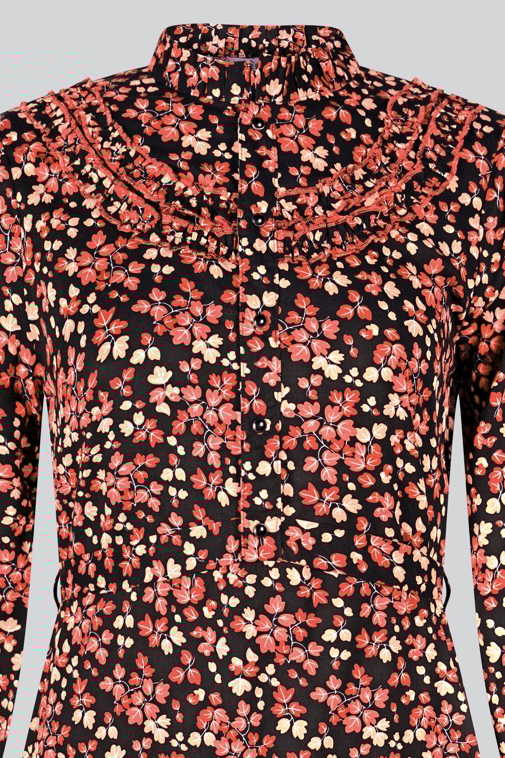 Red/Black Floral High Neck Viscose Mini Dress