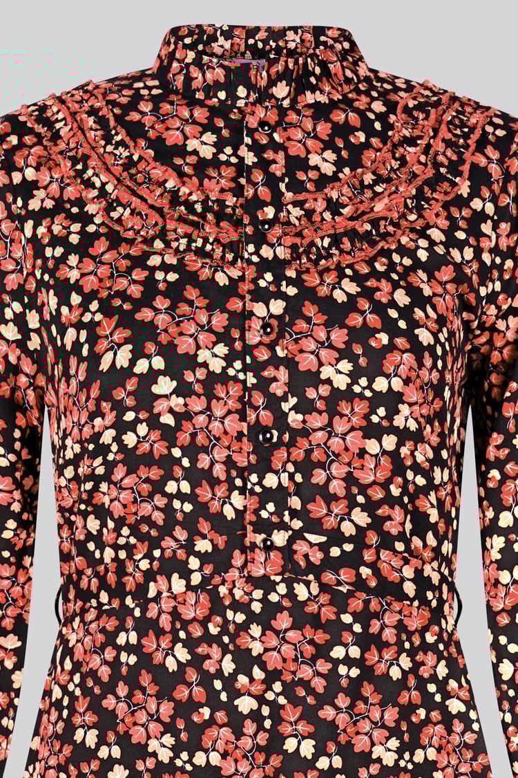 Red/Black Floral High Neck Viscose Mini Dress