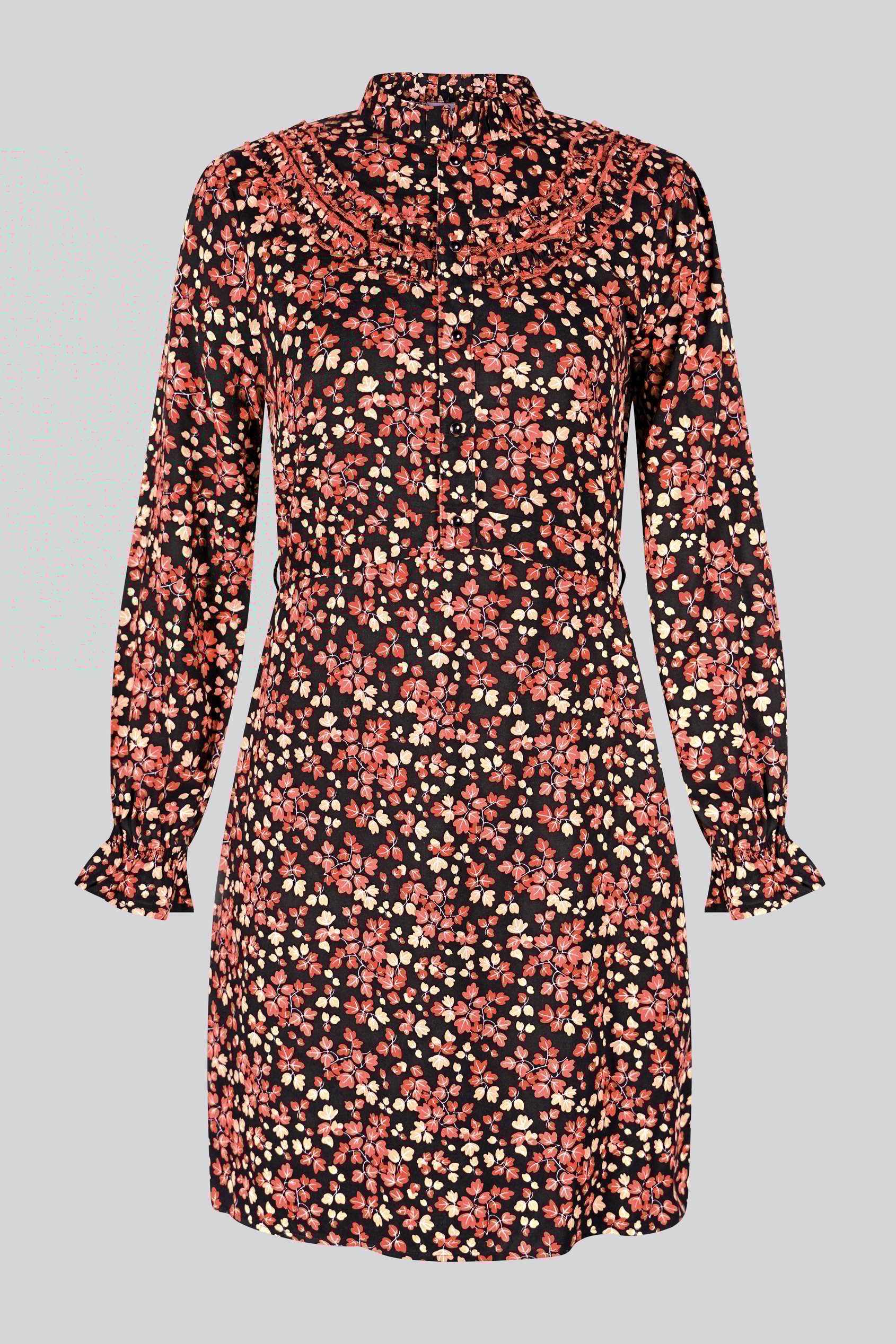 Red/Black Floral High Neck Viscose Mini Dress