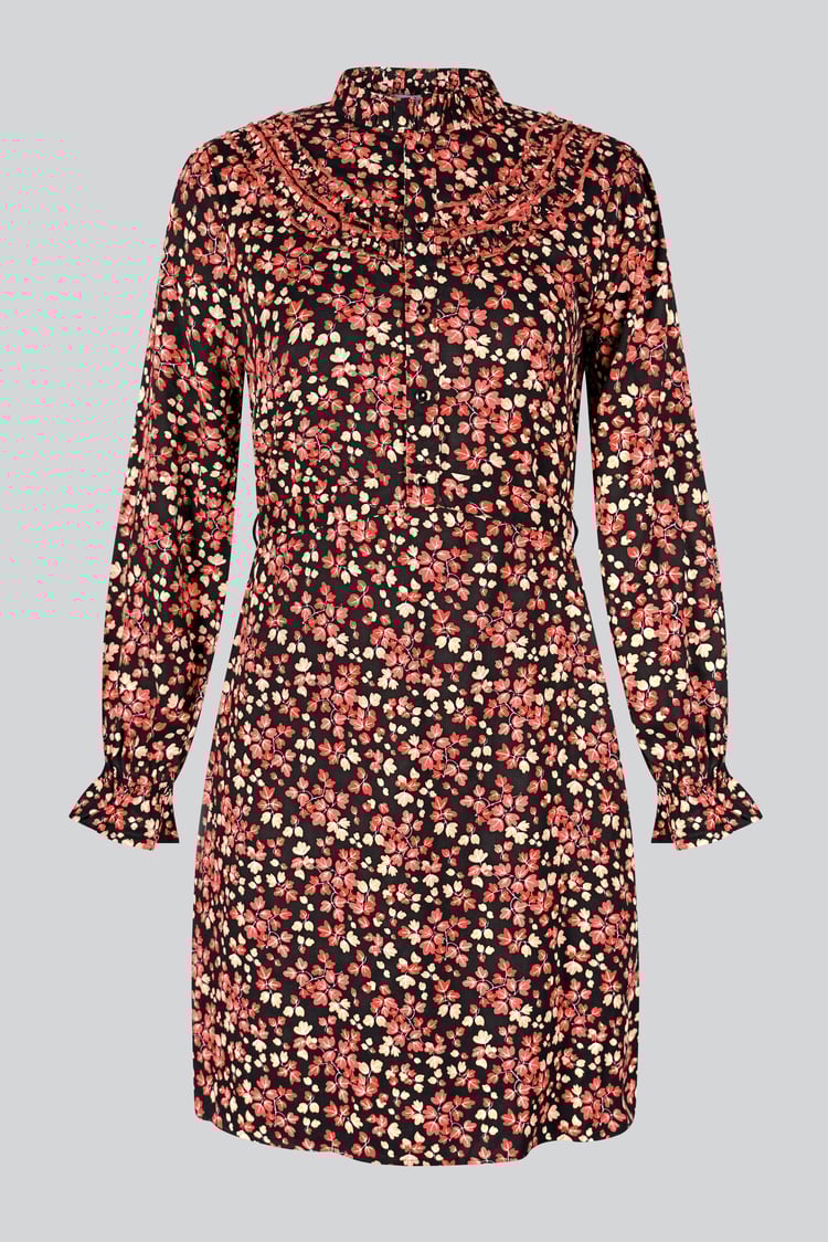 Red/Black Floral High Neck Viscose Mini Dress